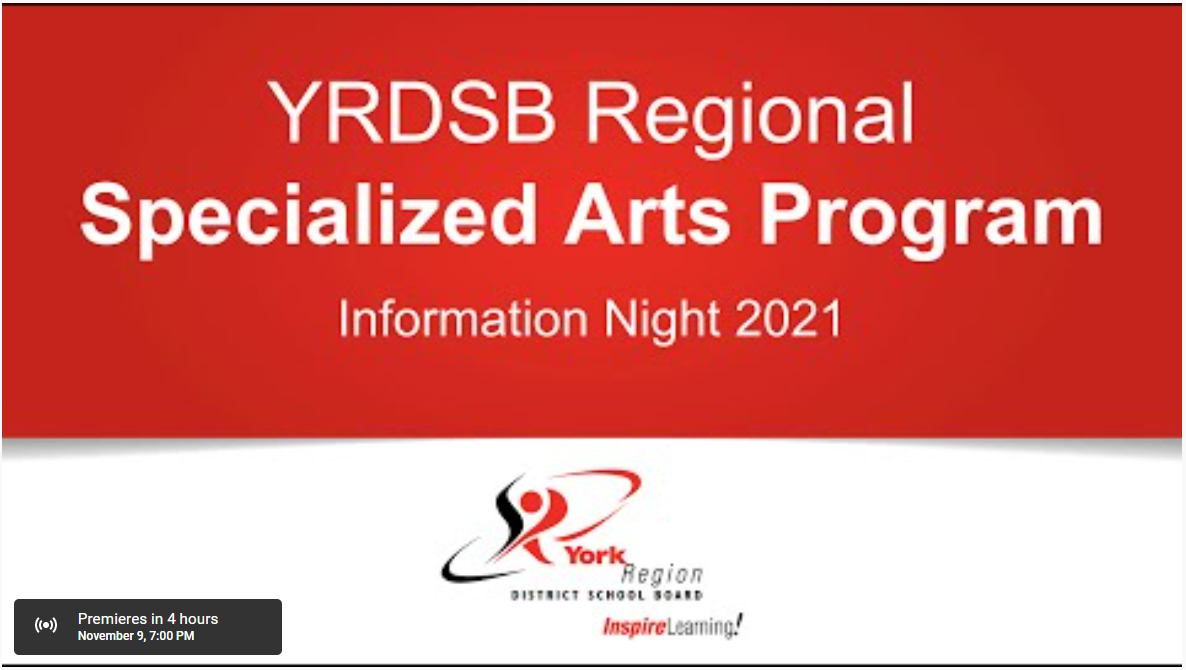 YouTube - YRDSB Regional Specialized Arts Program Information Night 2021